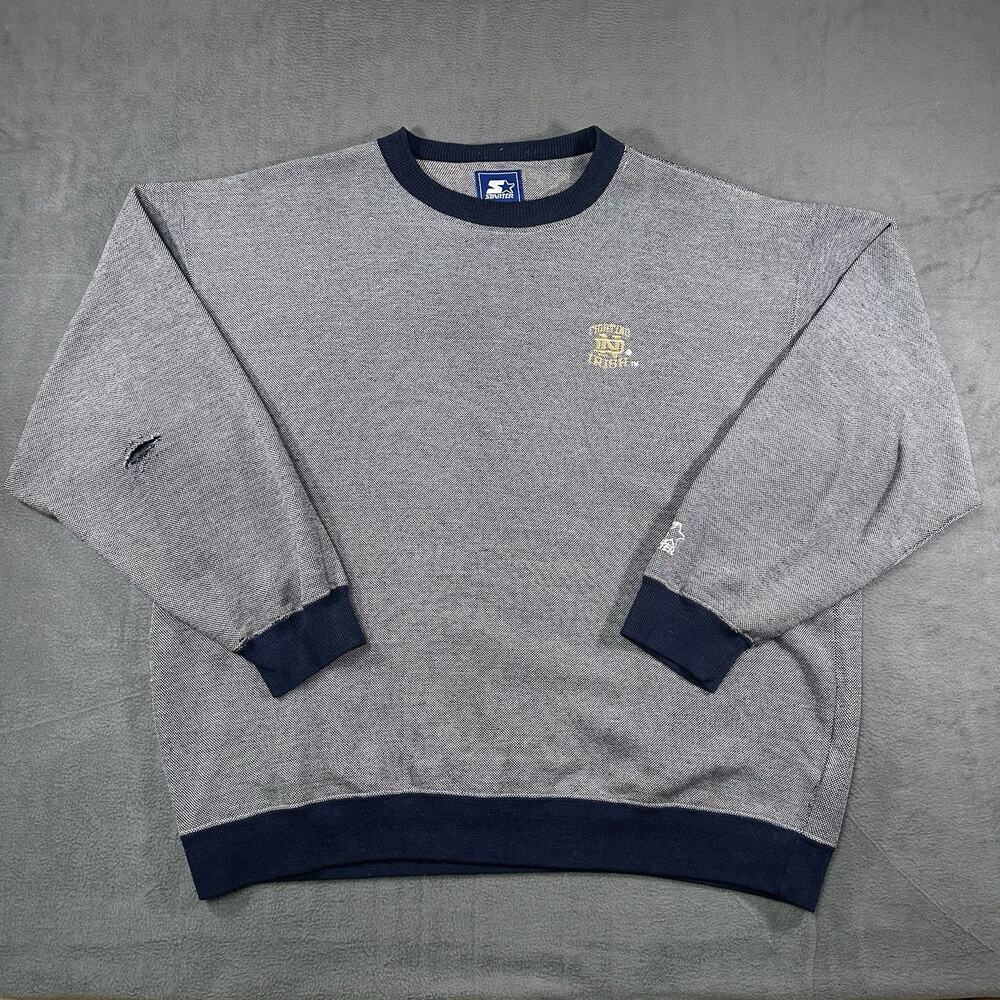 Vintage Starter Notre Dame Fighting Irish Sweatshirt XL Gray Navy Crewneck